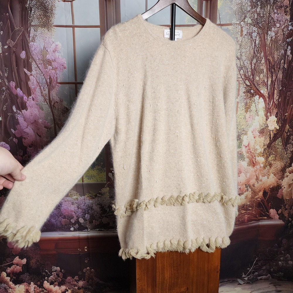 Kathy Levine By Request Beige Angora Rabbit Hair Trim Pullover Sweater Womens 1X